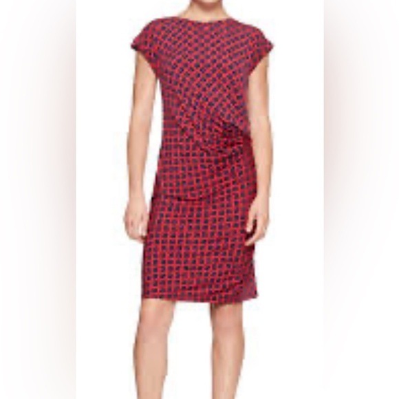 Banana Republic/Red-Blue/ Dress/Cap Sleeve Stretch/Gathered Waist Dress/ Size M - Picture 1 of 8